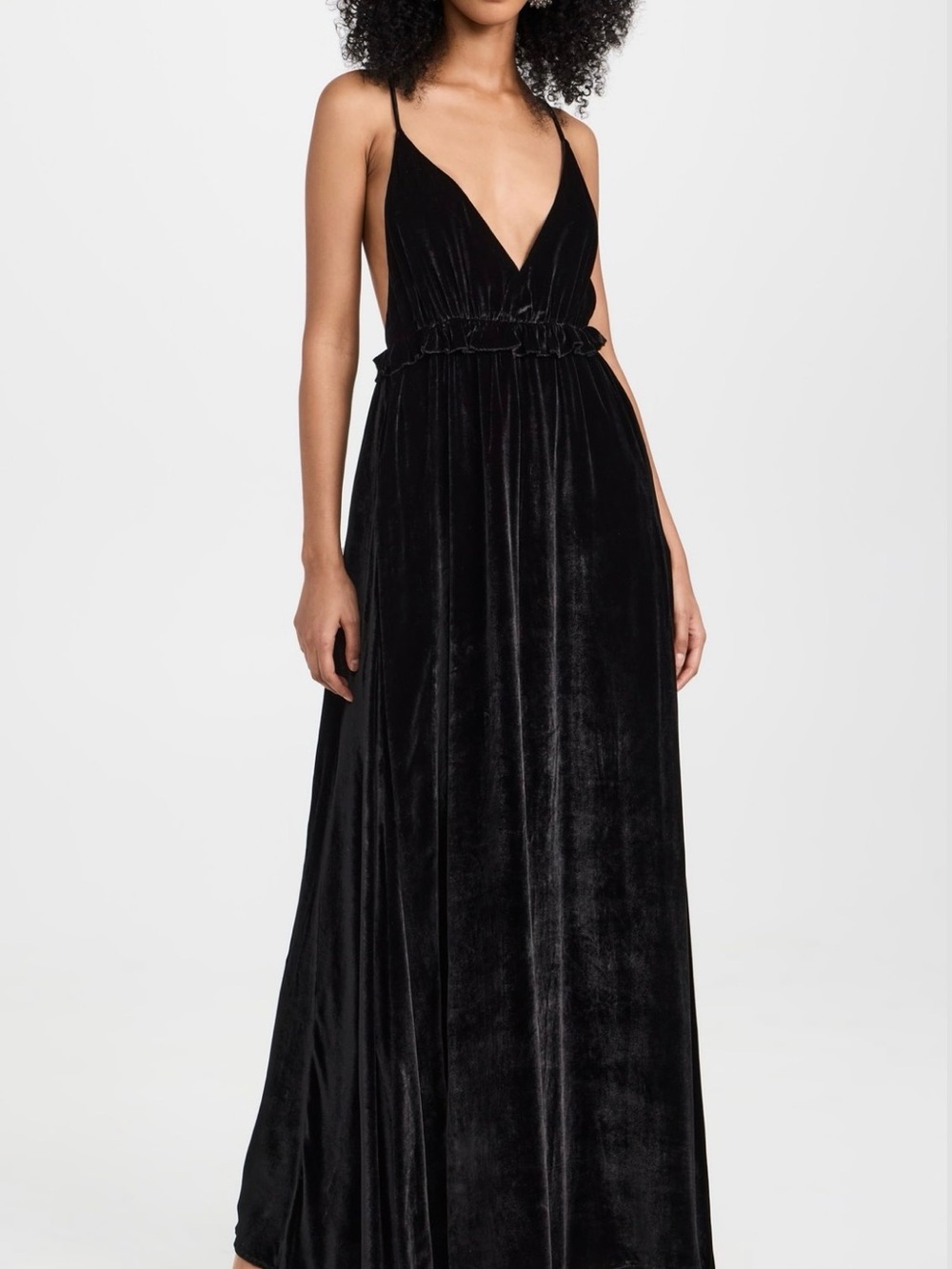 Ulla Johnson Lavinia Black Velvet Ruffle-Waist Gown